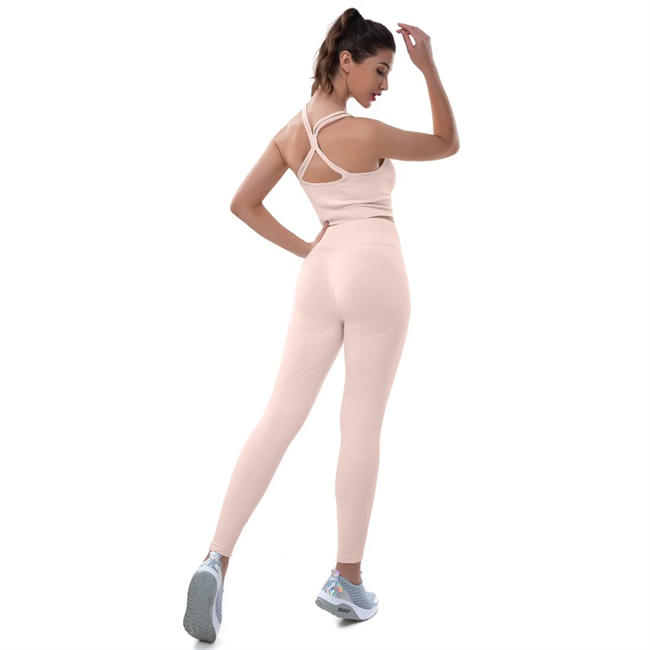 Women 2 Piece Yoga Running Fitness Outfits Seamless Exercise Sportswear Legging Crop Top Gym Clothes